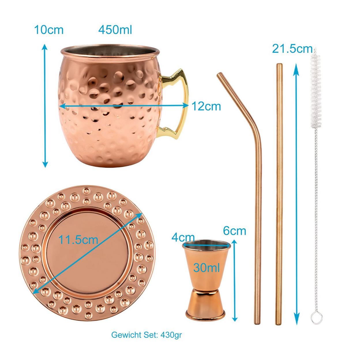 COCKTAIL BECHER Set (2er-Set) - Bronzefarben, Metall (9.5/10/12cm) - Intirilife