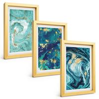 BILDER SET 3er Set - 20x30 cm Goldrahmen - Abstraktion von Türkisfarbe - Goldfarben, Kunststoff (20/30cm) - TULUP