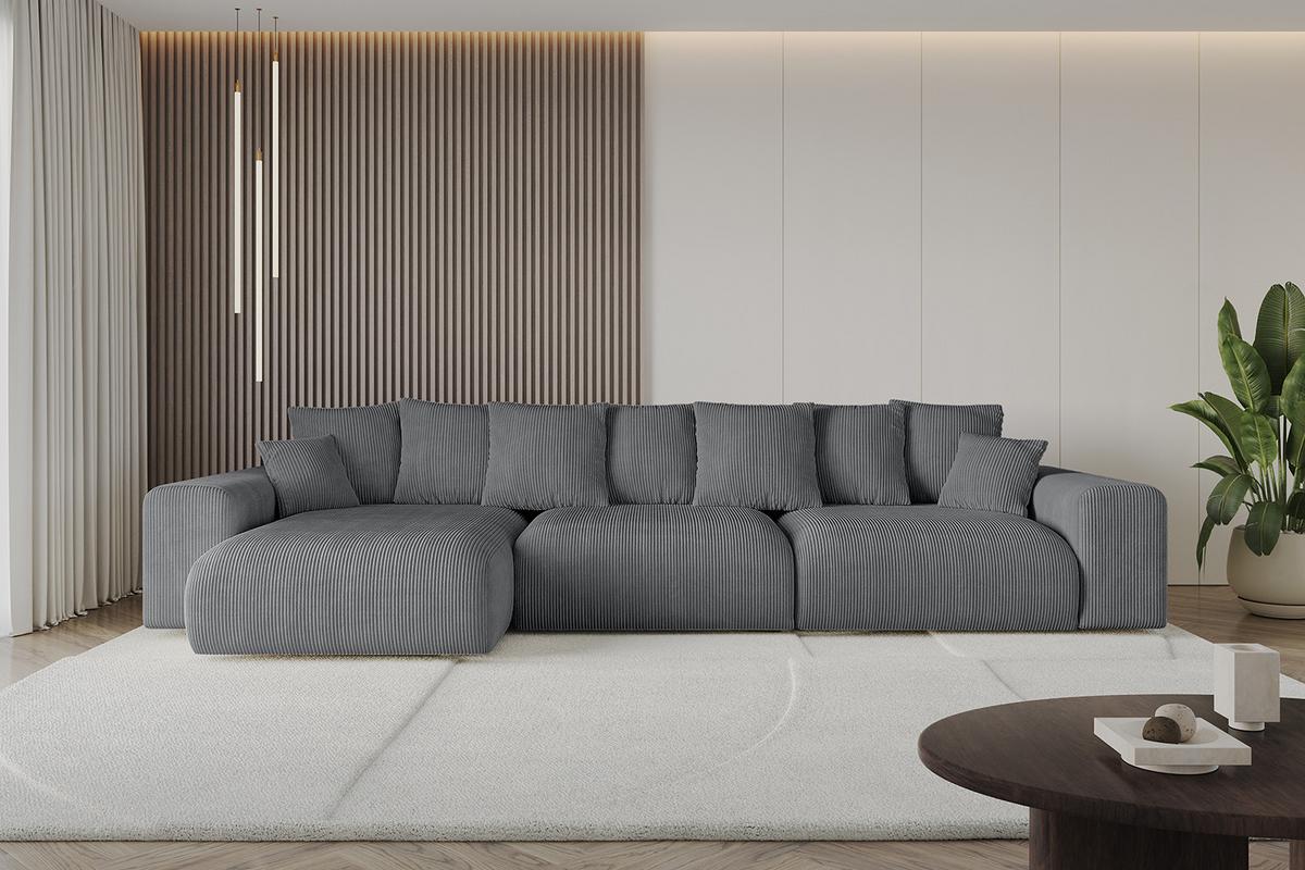 ECKSOFA Ottomane links ESKAR-L2 364x176x72 Dunkelgrau Cord - Dunkelgrau/Schwarz, Holzwerkstoff/Kunststoff (364/176cm) - ALTDECOR