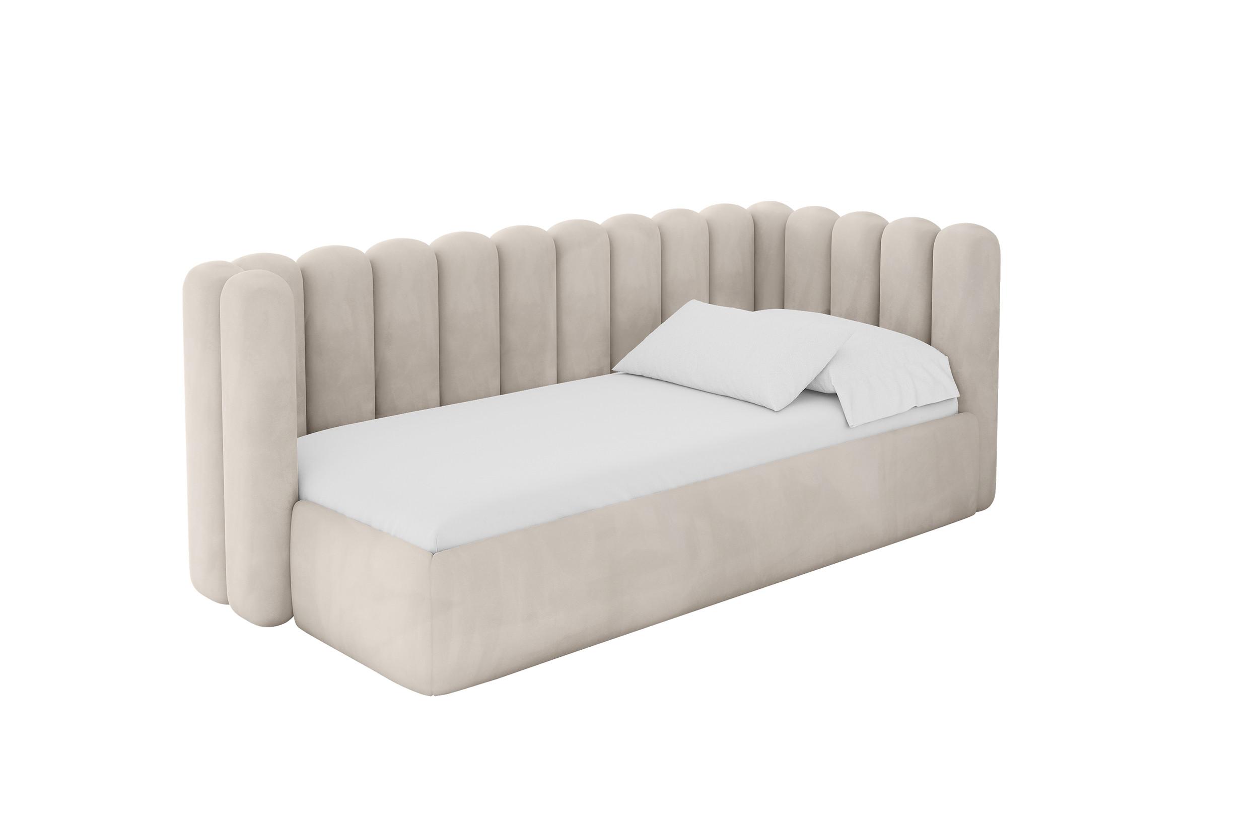 EINZELLBETT Jugendbett mit Bettkasten und Matratze H3/H4, Links - HUGY 100x200 Beige - Ecru, Holzwerkstoff/Textil (100/200cm) - ALTDECOR