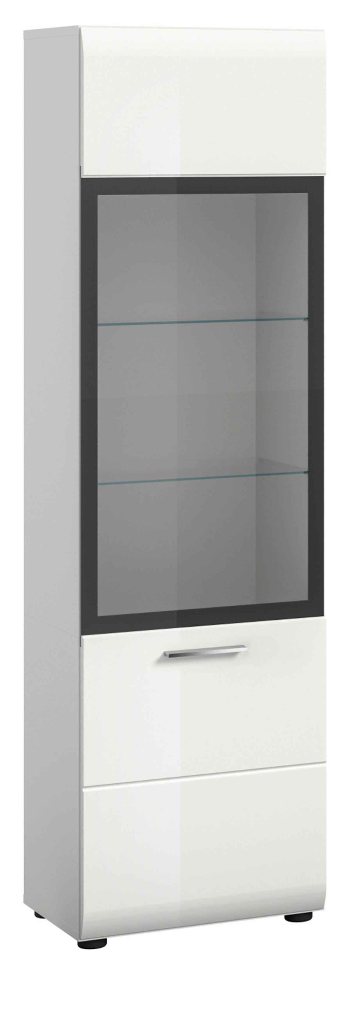 VITRINE weiß Hochglanz 45 x 160 cm, Vitrinenschrank mit 6 Fächern - Weiß Hochglanz/Silberfarben, Glas/Holzwerkstoff (45/160/34cm) - Inn.Furn