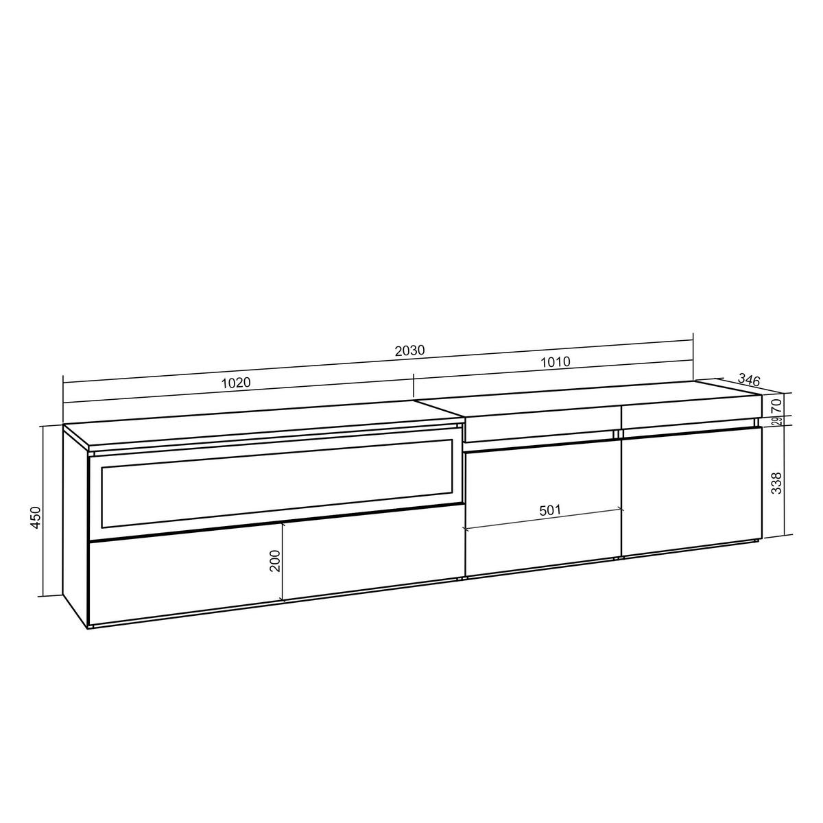 LOWBOARD, mit Elektrokamin, Eiche, Schwarz, 200/35/45cm - Eichefarben/Schwarz, Holzwerkstoff (200/45/35cm) - Skraut Home