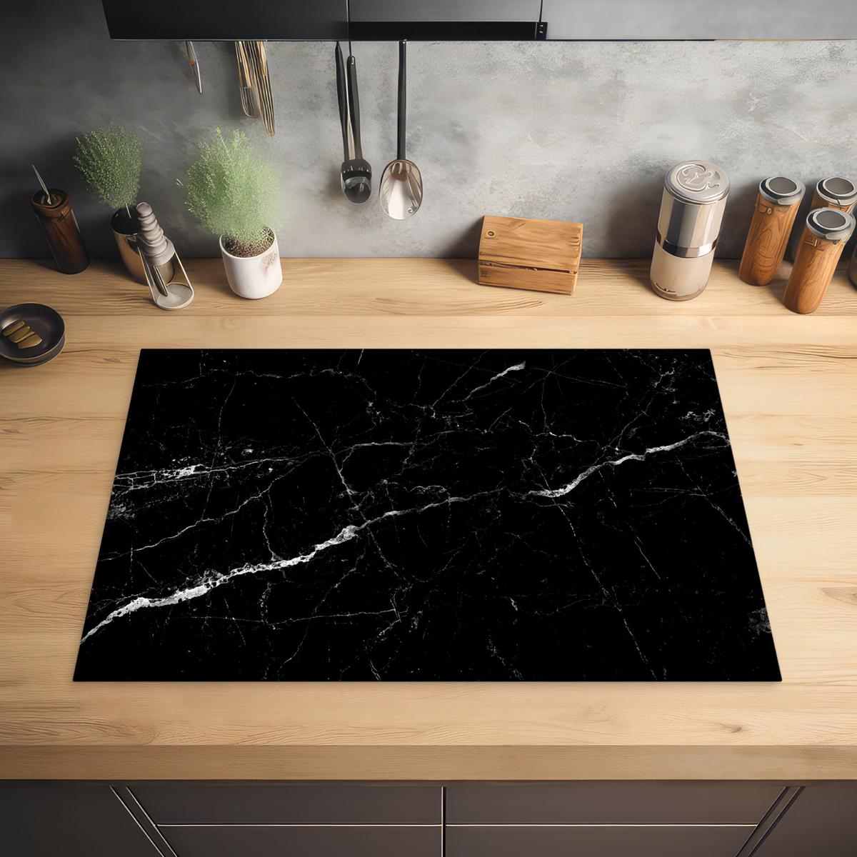 HERDABDECKPLATTE Marmoroptik - Schwarz - Luxus Ceranfeldabdeckung 78x52 cm - Grau, Kunststoff (78/52/0.2cm) - MuchoWow