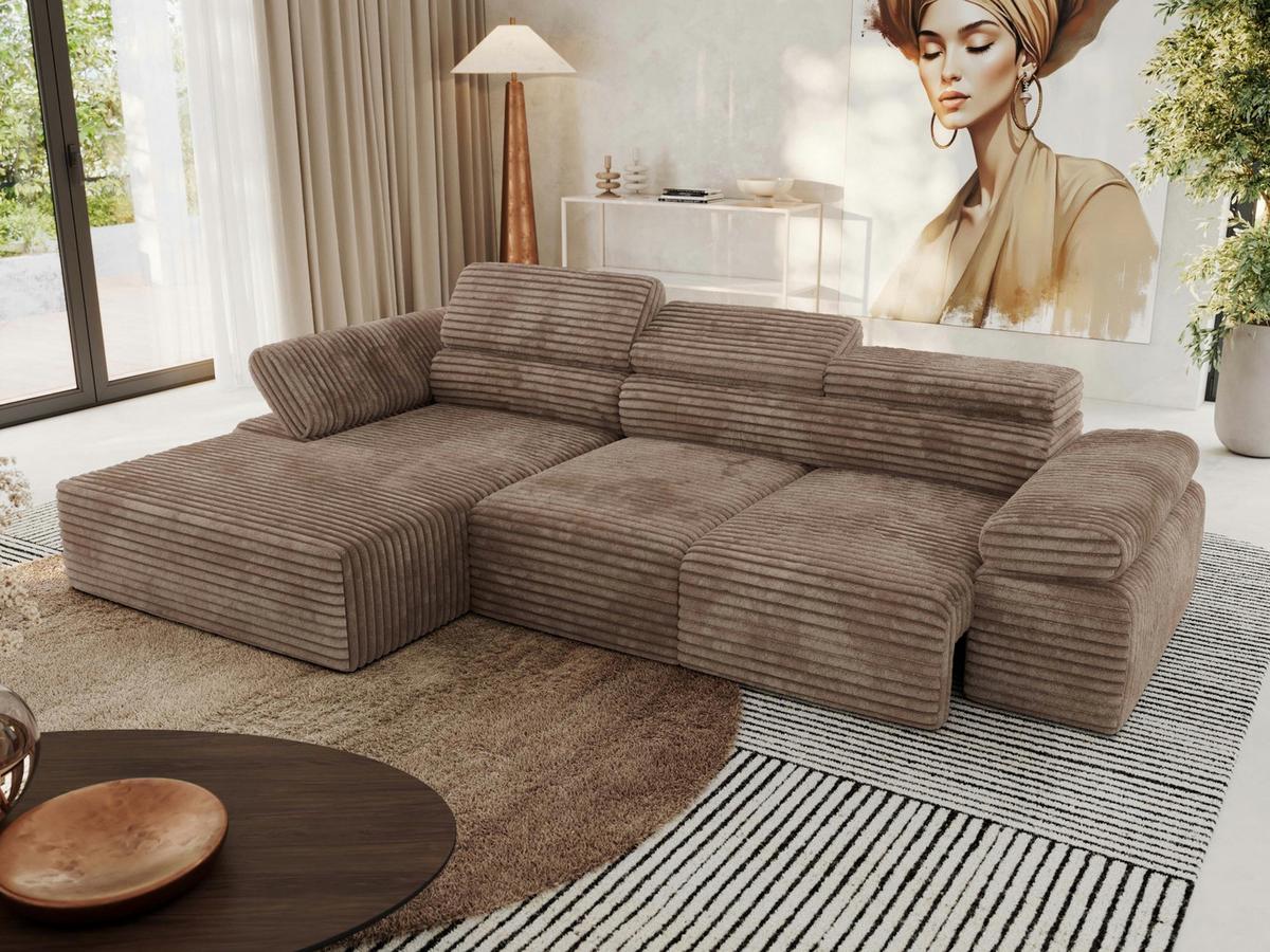ECKSOFA RILASSO L Braun Cord - links - Schwarz/Braun, Kunststoff/Textil (296/174cm) - MKS