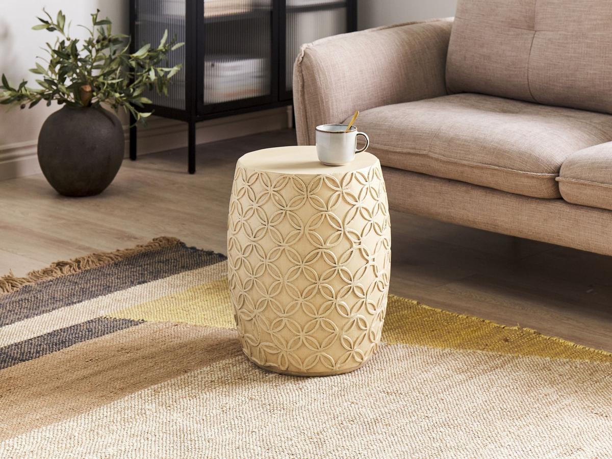 BEISTELLTISCH Beton hellbeige rund 33 cm Zogno - Beige, Stein (33/33/47cm) - Beliani