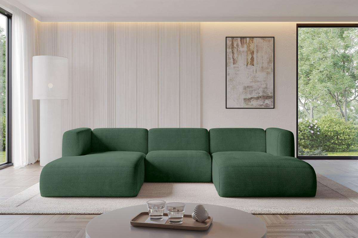 WOHNLANDSCHAFT MIRA-U1 317x179x70 Grün Cord - Salbeigrün/Schwarz, Holzwerkstoff/Kunststoff (317/70/179cm) - ALTDECOR