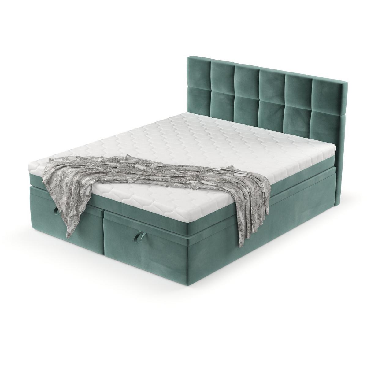 BOXBETT Elano 200/200 cm Türkis im Kronos Stoff - Türkis/Schwarz, Holz/Holzwerkstoff (200/200cm) - AltaBeds