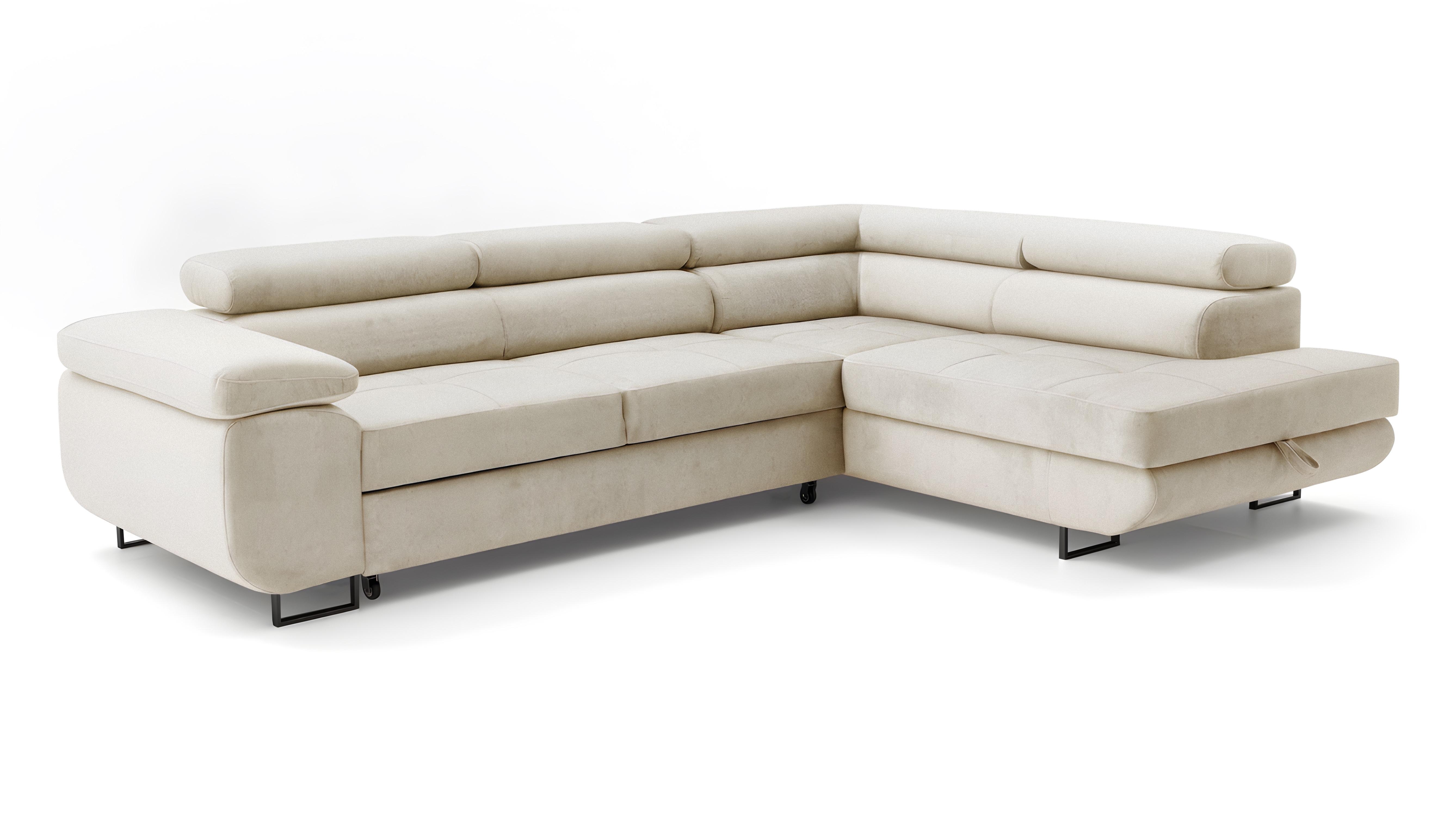 ECKSOFA Velmo mit Bettkasten und Schlaffunktion, verstellbaren Kopfstützen, in L-Form - Beige, Textil (275/203cm)