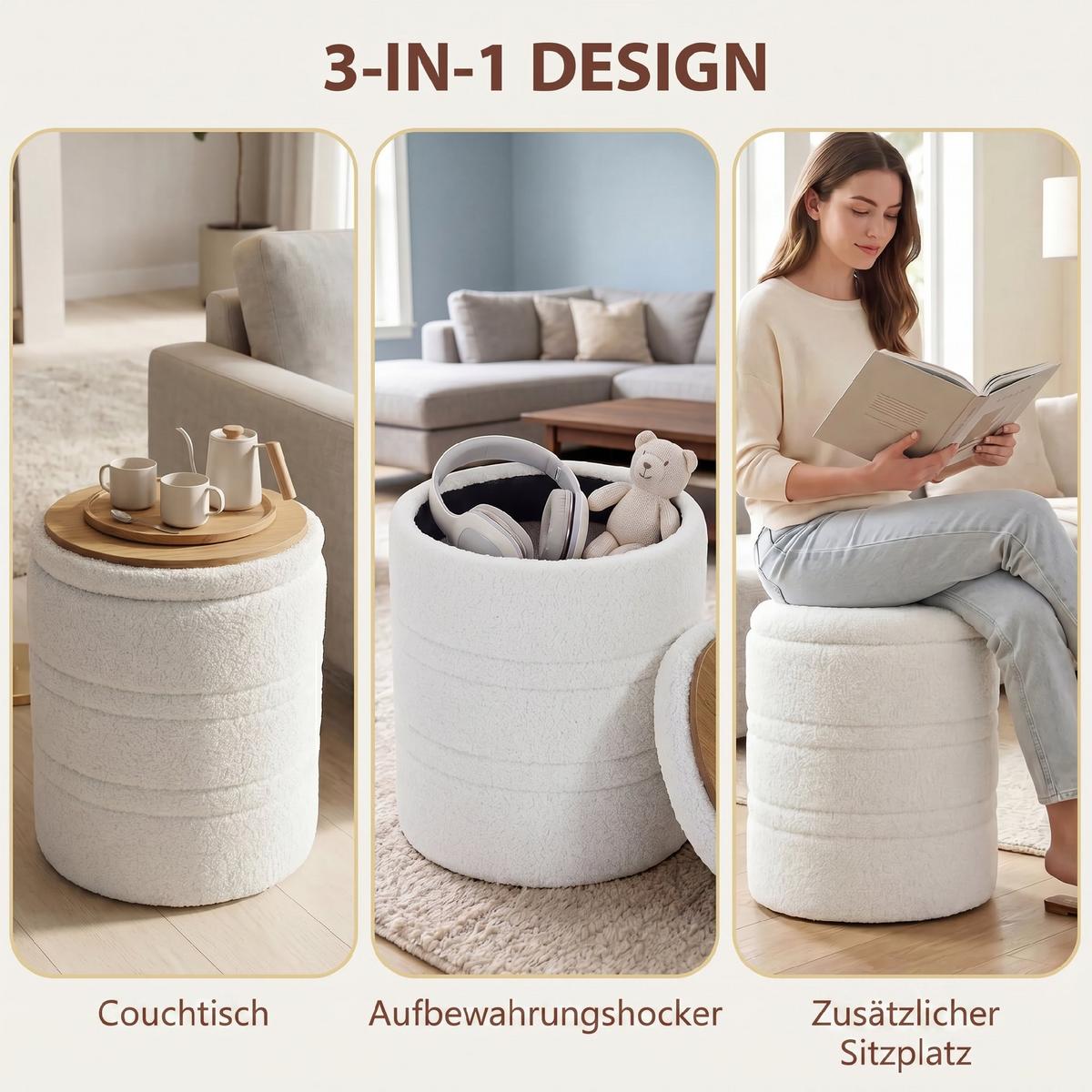 AUFBEWAHRUNGSHOCKER Sherpa-Weiß - Weiß, Kunststoff/Textil (36.5/46.5/36.5cm) - HOMCOM