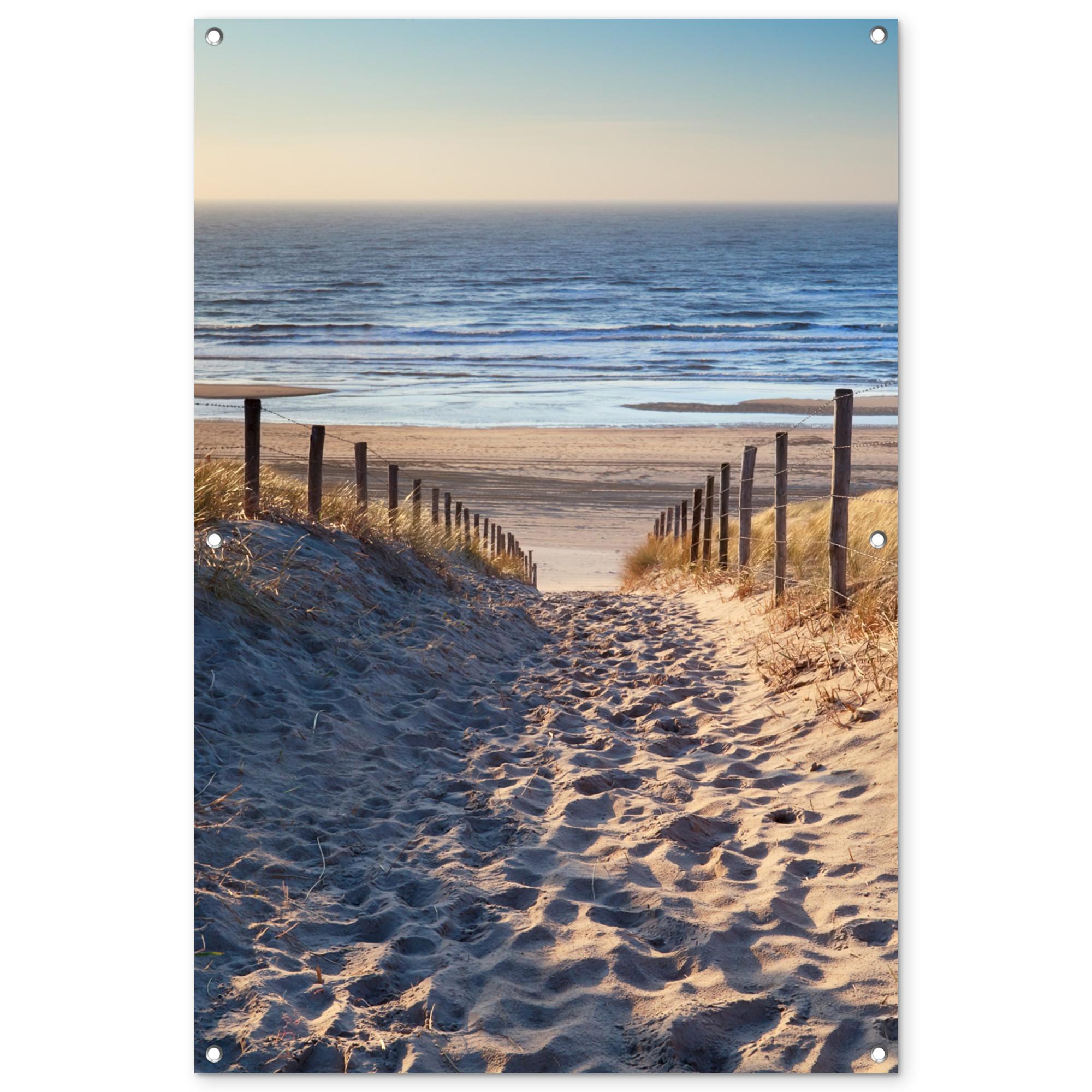 GARTENPOSTER Strand - Meer - Niederlande - Dünen - Sonne Outdoor Bilder 80x120 cm - Sandfarben, Kunststoff (80/120/0.2cm) - OnlyWow