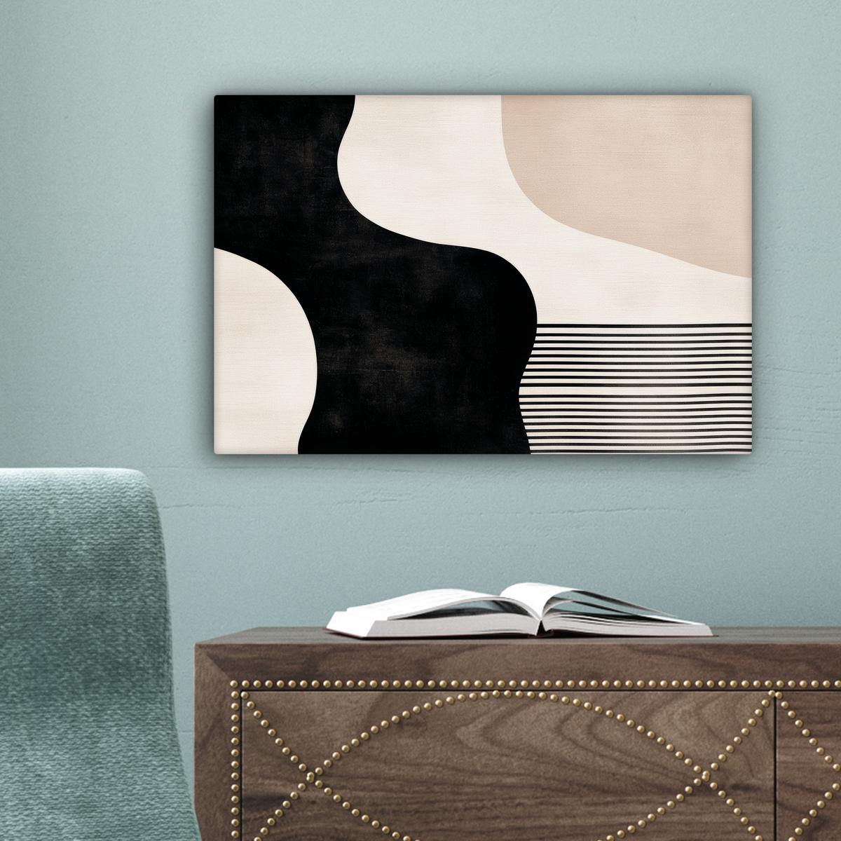 LEINWANDBILD Abstrakt - Japandi - Beige - Modern Deko Schlafzimmer 30x20 cm - Schwarz, Textil (30/20cm) - MuchoWow