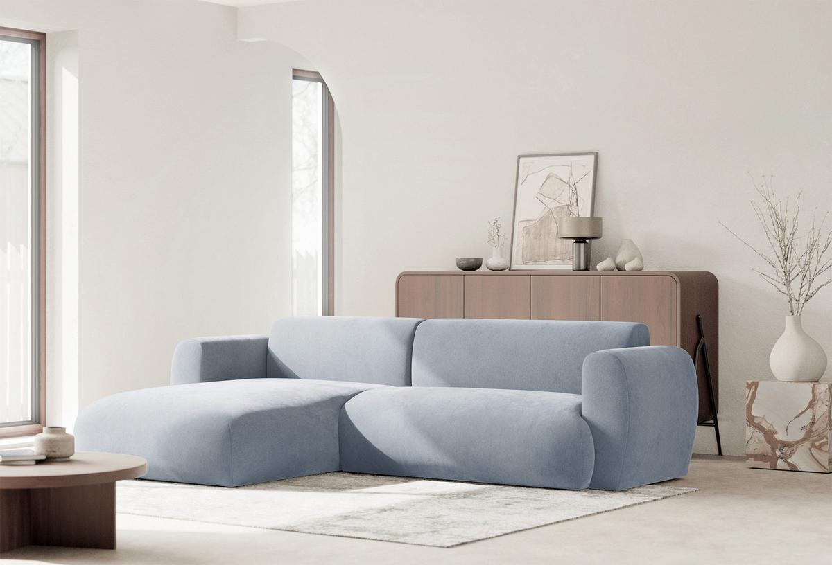 ECKSOFA Emia Hellblau links - Schwarz/Hellblau, Kunststoff/Textil (262/156cm) - Selsey