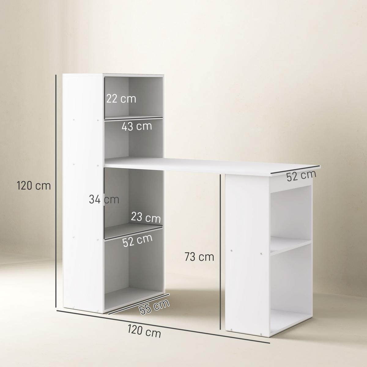 SCHREIBTISCH, Spanplatte, Weiß, 120 x 55 x 120 cm - Weiß, Holzwerkstoff (120/55/120cm) - HOMCOM