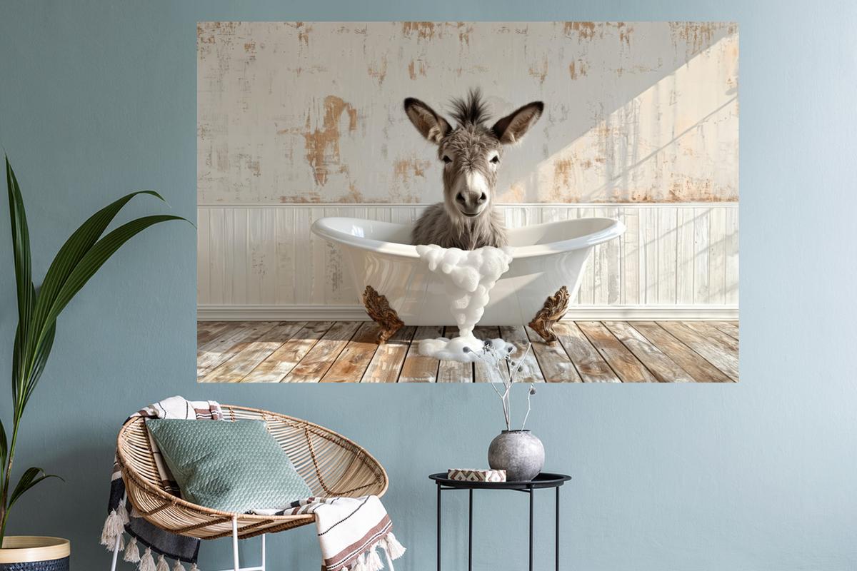 WANDTATTOO Esel - Tiere - Badewanne - Schaumstoff Wandsticker 120x80 cm - Weiß, Kunststoff (120/80/0.1cm) - MuchoWow