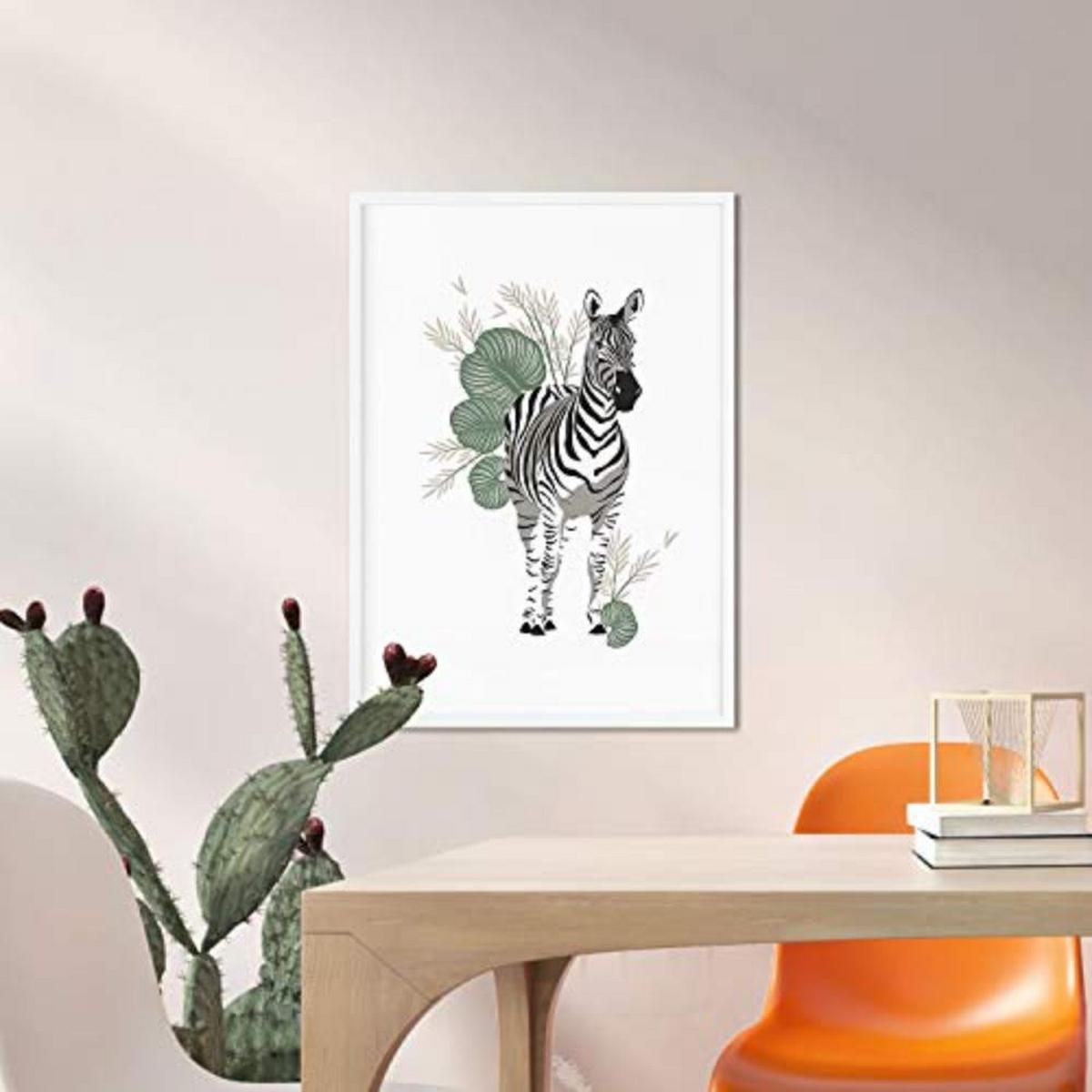 POSTER Set mit 4 Tiger ZebraKlinge, Blumen und Pflanzen aus dem Dschungel A3 Rahmenlos - Klar, Papier (29.7/3cm) - Nacnic