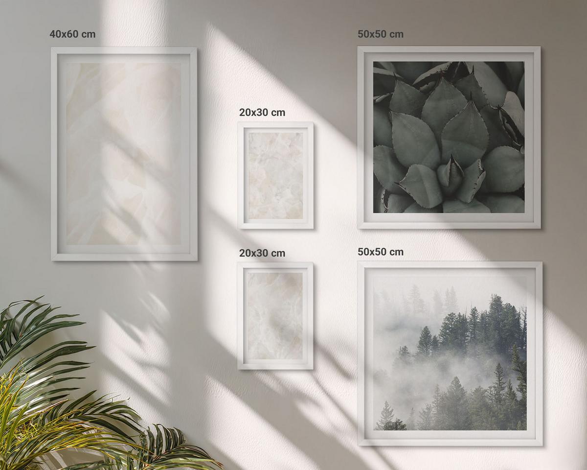 BILDER SET 5er Set - 50x50 cm & 20x30 cm & 40x60 cm Weißer Rahmen - Steinpastellmarmor - Weiß, Kunststoff (40/60cm) - TULUP