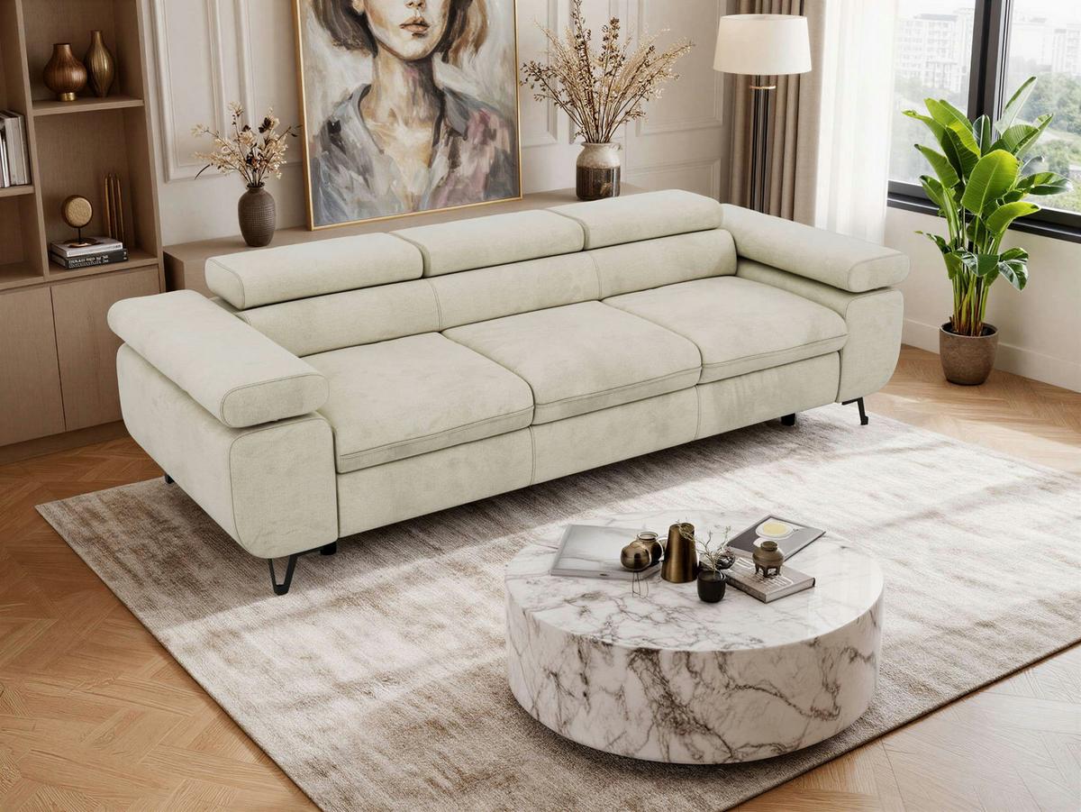 3-SITZER SOFA PETER - Beige Velvet - Beige/Schwarz, Textil/Metall (262/76/99cm) - MKS