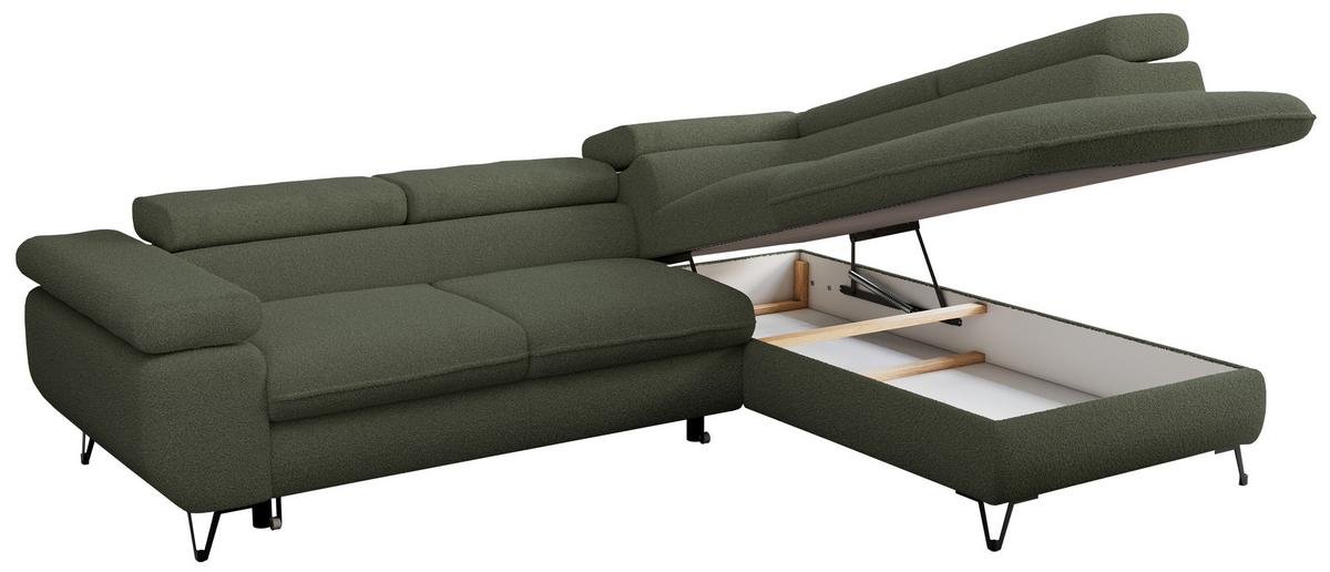 ECKSOFA PEDRO L Grün Boucle - Rechts Seite - Schwarz/Grün, Textil/Metall (273/208cm) - MKS