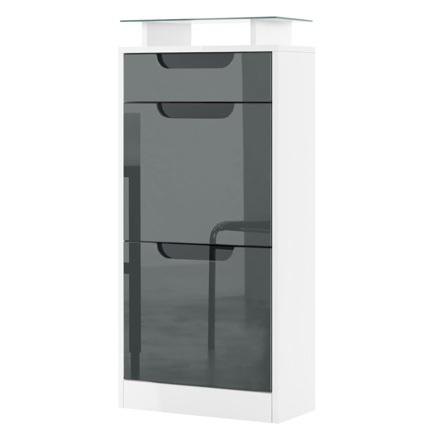 SCHUHSCHRANK Fiesta Grau Hochglanz / Schwarz Hochglanz - Grau, Holzwerkstoff (46/104/23cm) - Vladon