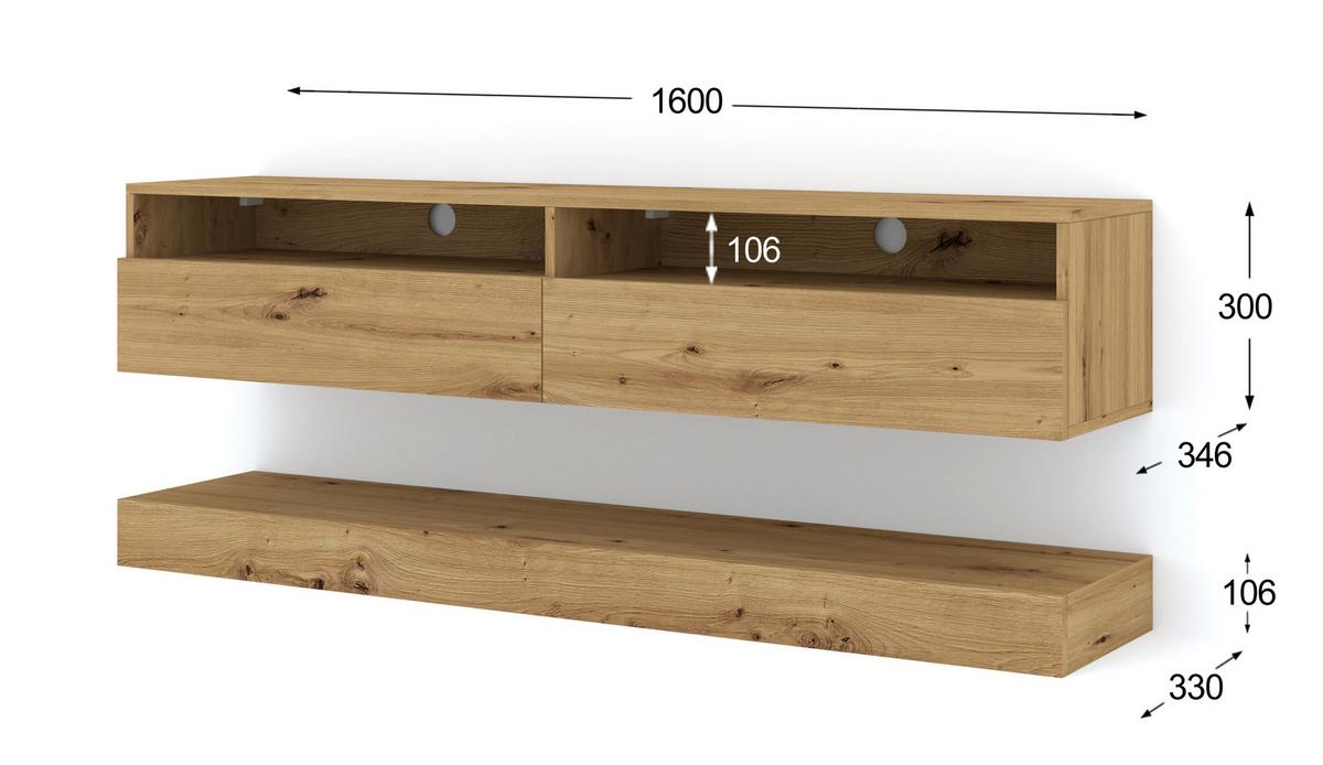 TV LOWBOARD Artisan Eiche 160/33/34 - Eiche Artisan, Holzwerkstoff (160/33/34cm) - RAUMHIRSCH FURNITURE