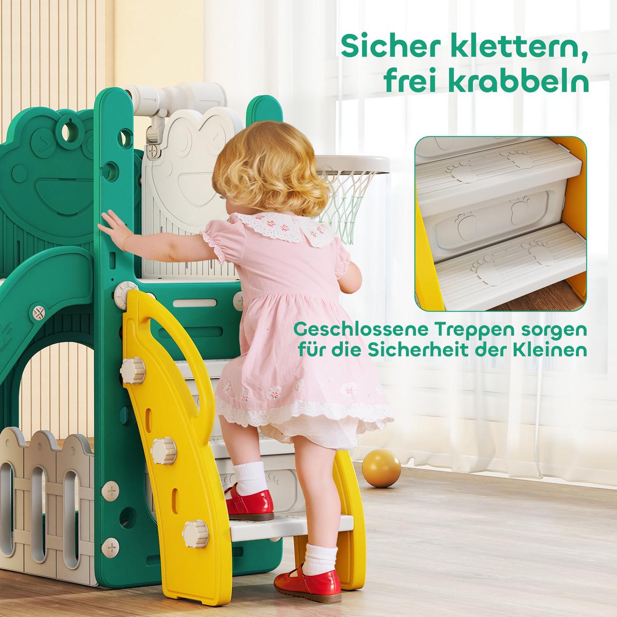 KINDERRUTSCHE 5 in 1 Indoor und Outdoor Babyrutsche mit Basketballkorb, Gelb - Gelb, Kunststoff (70/86/178cm) - AIYAPLAY