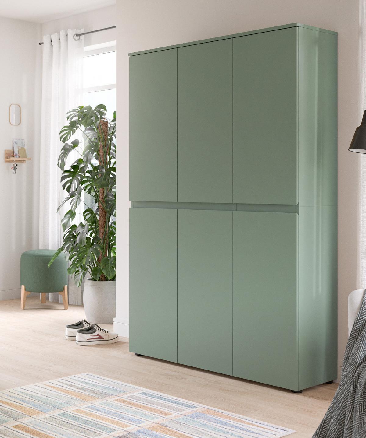 MEHRZWECKSCHRANK grün 105 x 175 cm, Stauraumschrank 6-türig mit 18 Fächern - Schwarz/Grün, Holzwerkstoff/Kunststoff (105/175/37cm) - Inn.Furn