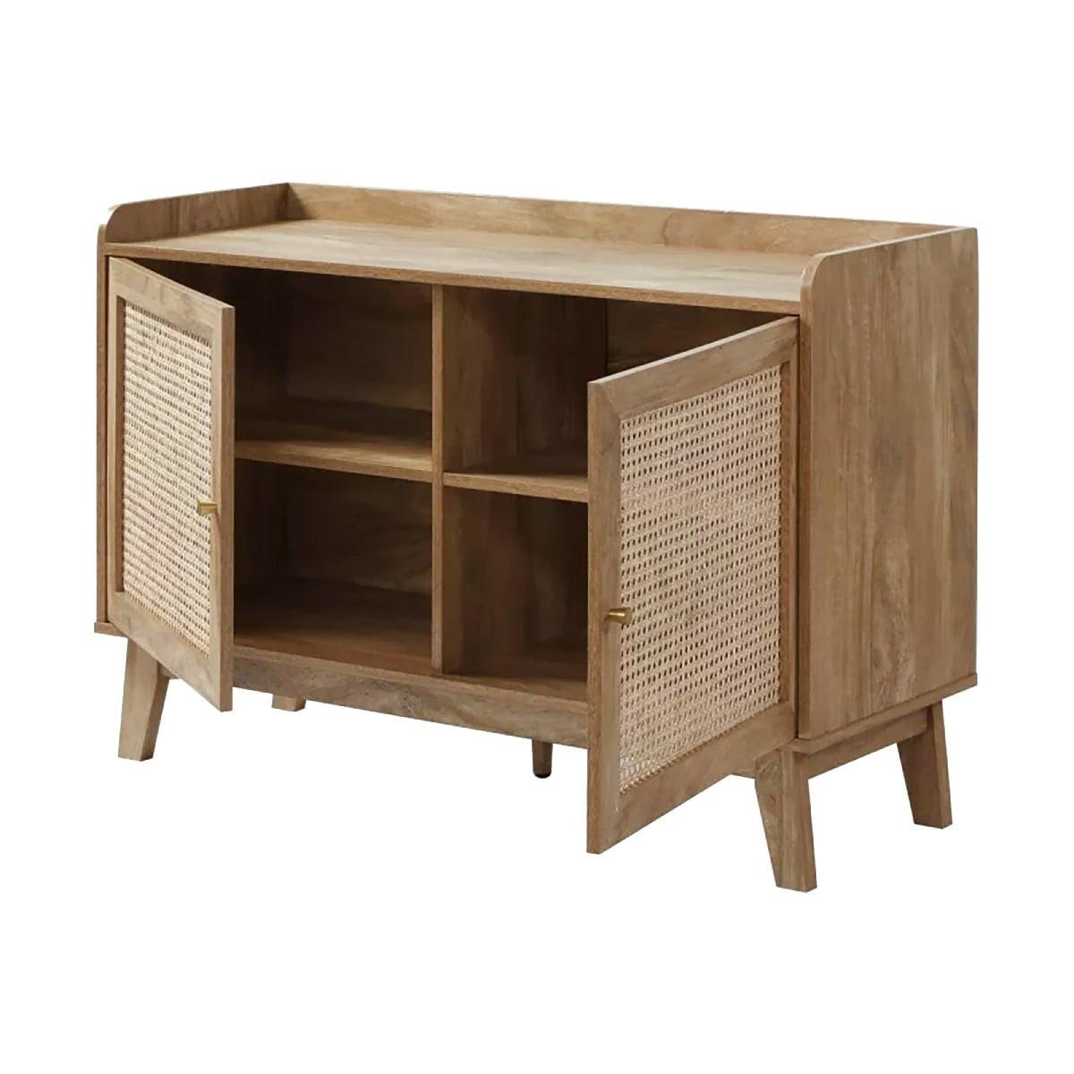 SIDEBOARD 2 Türen mit Rattan-Geflecht L110 cm - PALMO - Eschefarben, Holzwerkstoff (39/74.5/13cm) - Calicosy