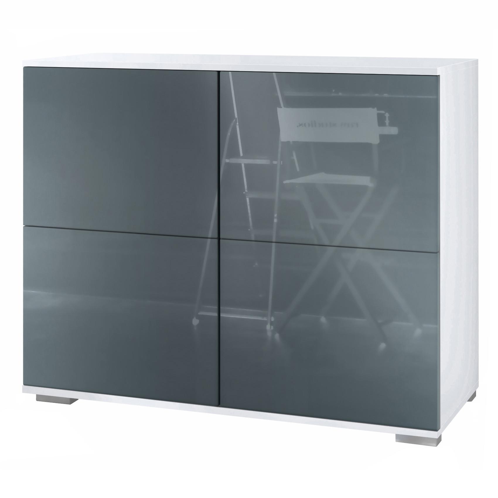 KOMMODE Rova Grau Hochglanz - Grau, Holzwerkstoff (92.5/75.5/35cm) - Vladon