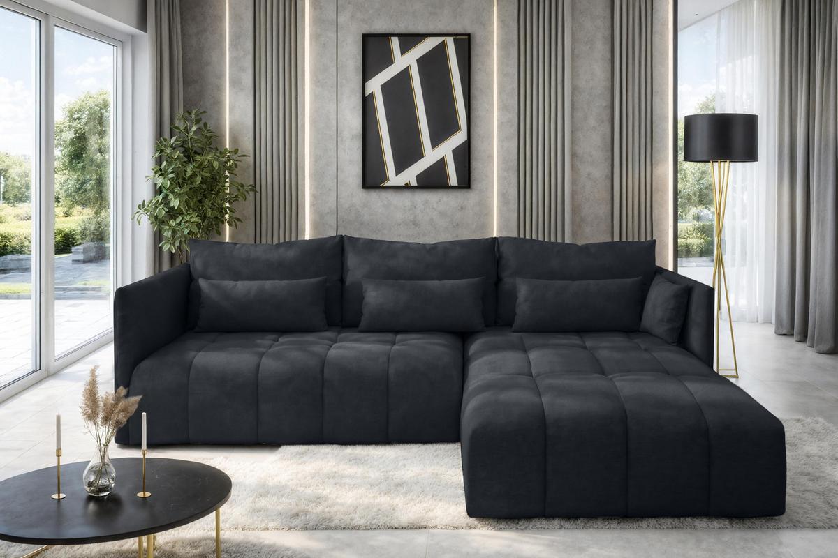 ECKSOFA L Form Gaziante Grau 248/180/83 cm – mit Bettkasten - Schwarz/Grau, Kunststoff/Textil (248/180cm) - AX Living