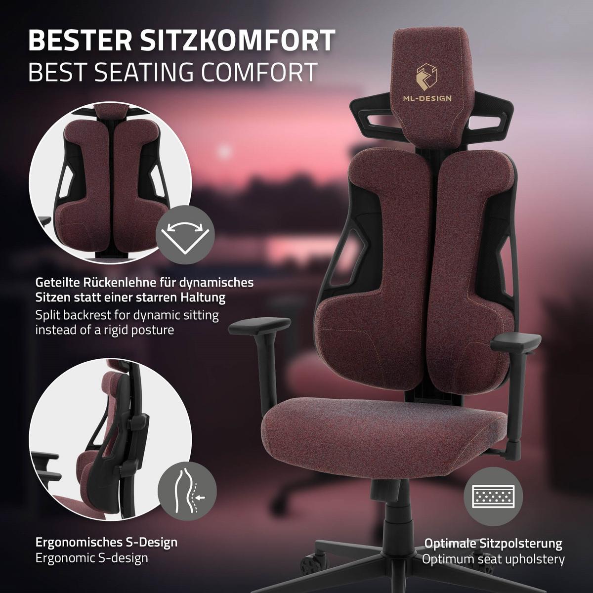 GAMINGSTUHL mit Stoffbezug in Rot Individuell Einstellbar - Rot/Schwarz, Kunststoff/Textil (69/142/68cm) - ML-DESIGN