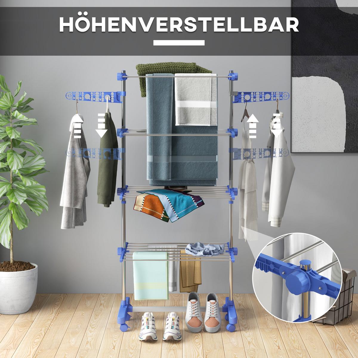 WÄSCHESTÄNDER Edelstahl ABS Blau - Blau/Weiß, Kunststoff/Metall (55/172/142cm) - HOMCOM