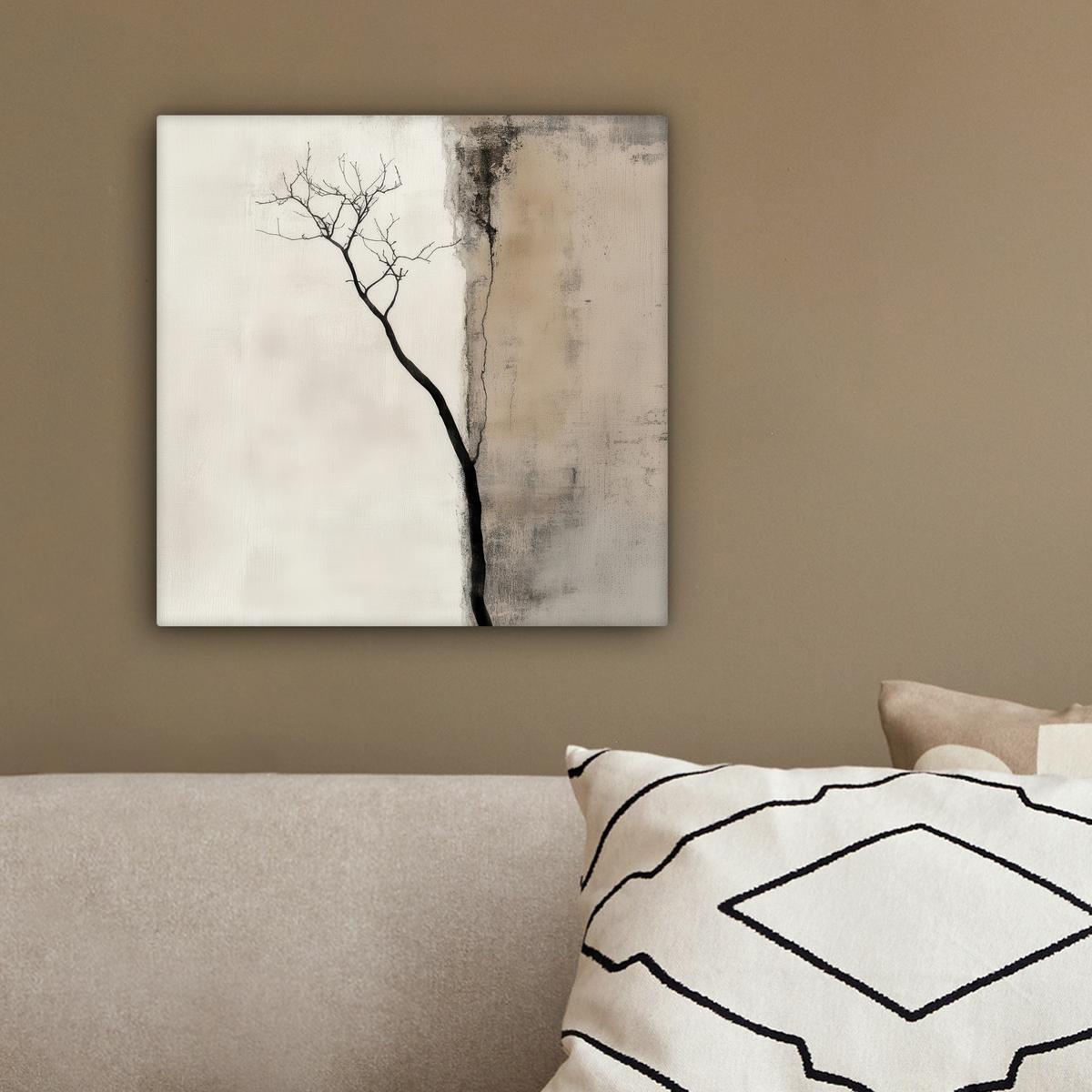 LEINWANDBILD Wabi sabi - Pflanze - Beige Deko Wohnzimmer 20x20 cm - Taupe, Textil (20/20cm) - MuchoWow
