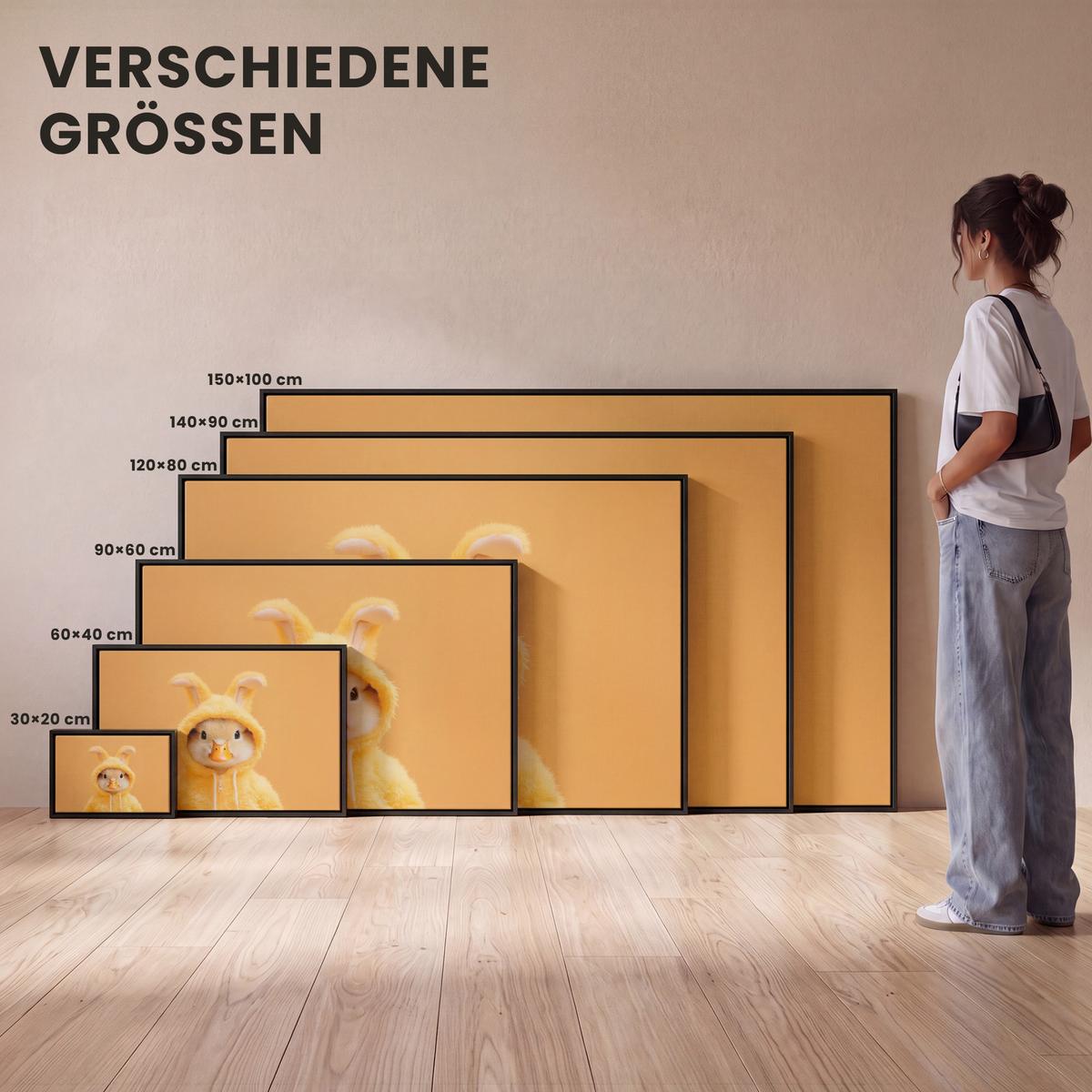 LEINWAND Bilder mit Rahmen - Osterhase - Kostüm - Ente - 30x20 - Gelb, Textil (30/20cm) - MuchoWow