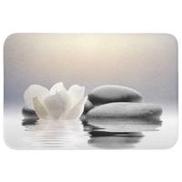 BADEMATTE Steine - Lotus - Weiß - Wasser - Zen 90x60 cm - Weiß, Textil (90/60cm) - OnlyWow