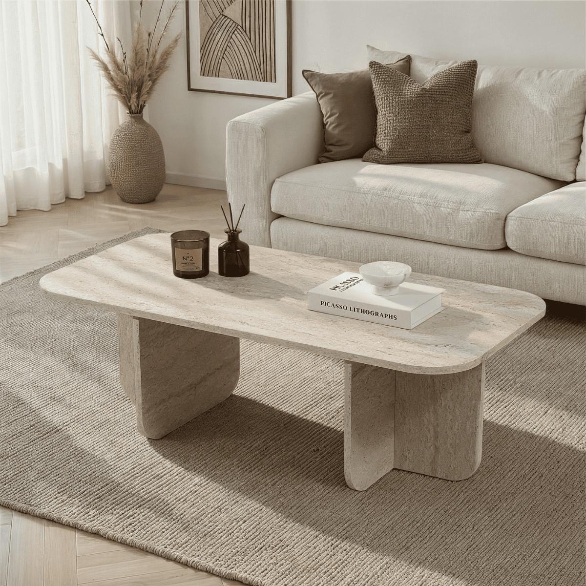 COUCHTISCH RECHTECKIG abgerundete kanten 120/60/41,4 cm - Beige, Holzwerkstoff (65/60/41.4cm) - Calicosy
