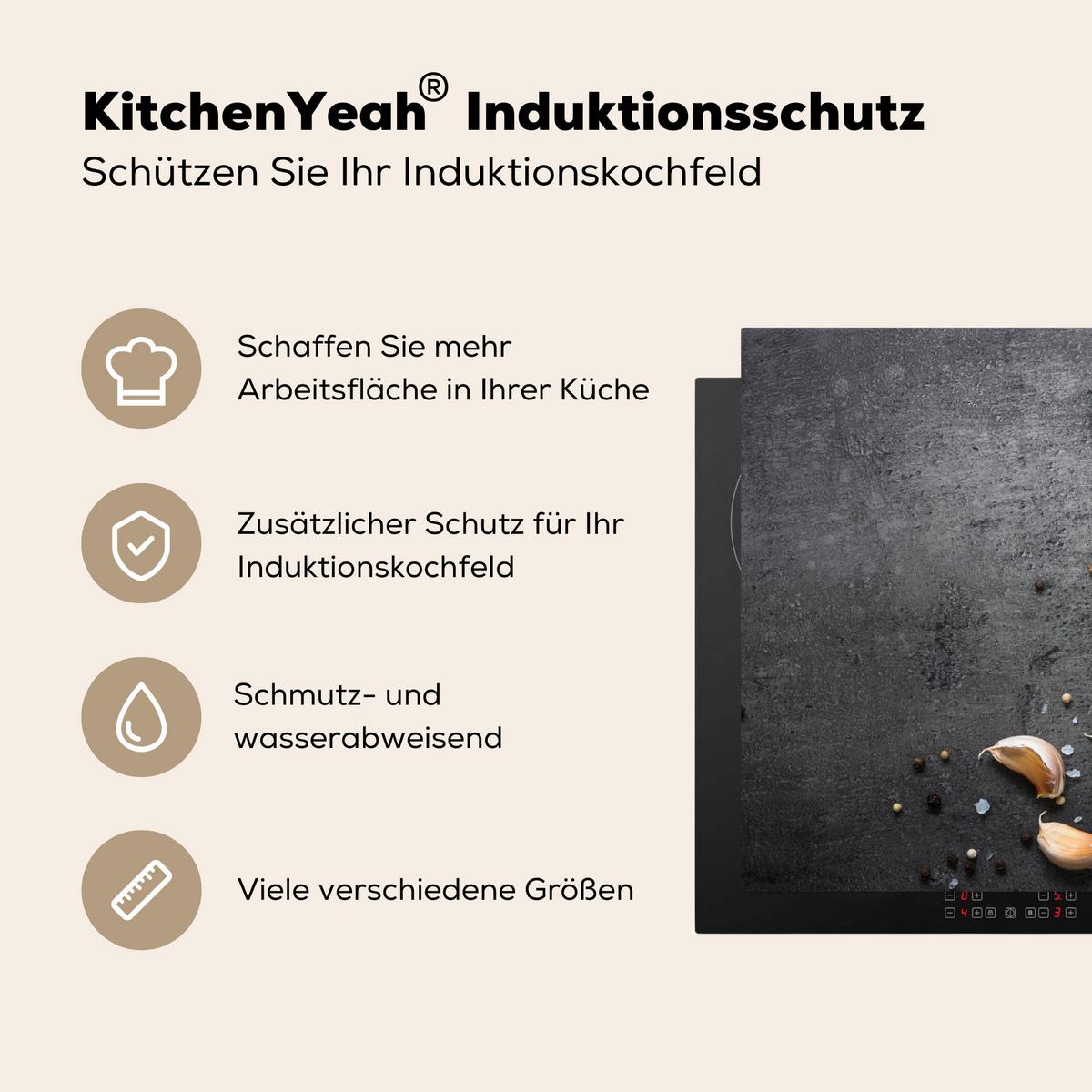 HERDABDECKPLATTE Limette - Kräuter - Gewürze - Grün - Grau - Beton Induktionsmatte 71x52 cm - Grün, Kunststoff (71/52/0.2cm) - MuchoWow