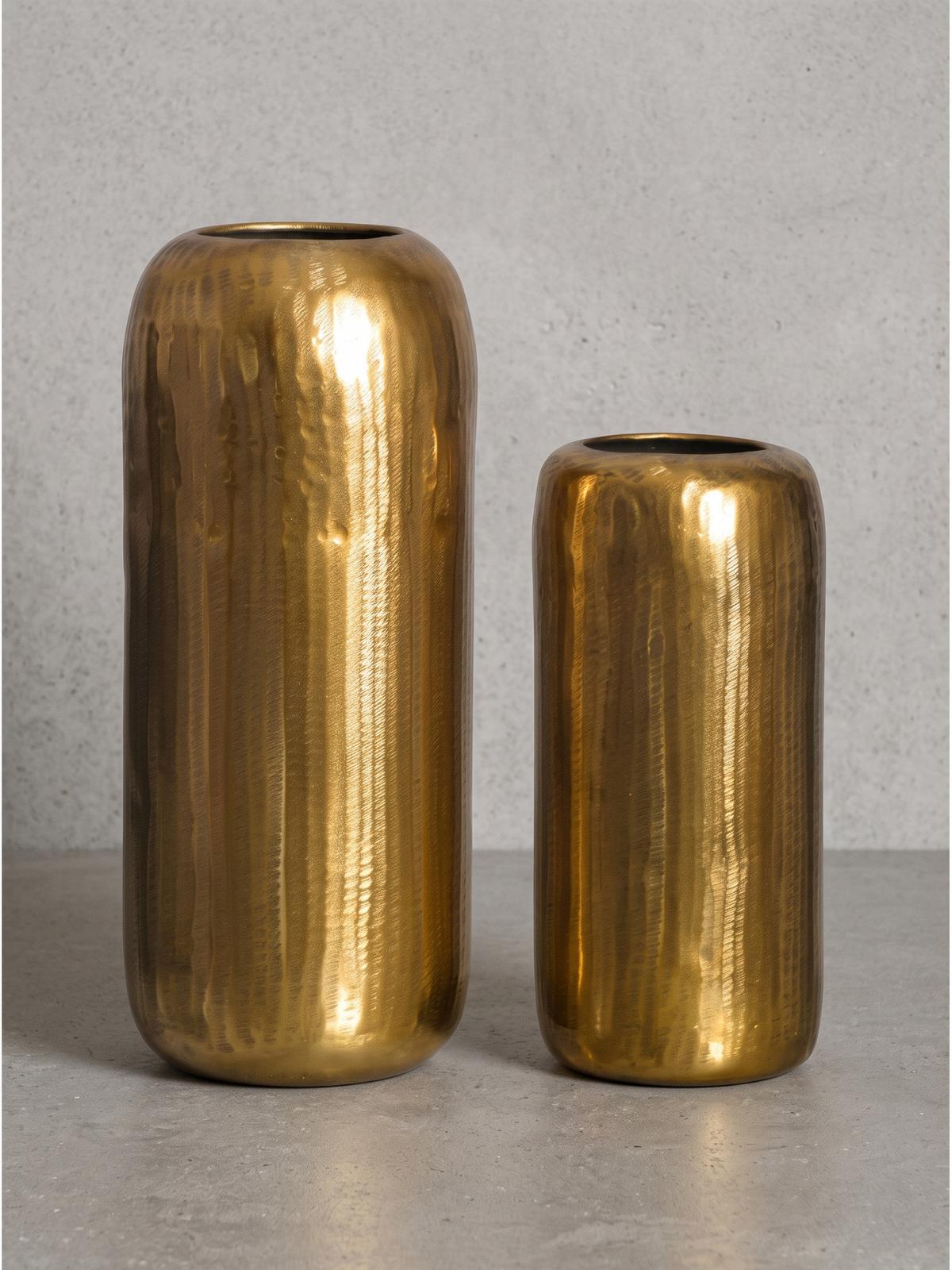 VASEN 2er-Set AMALFI, Aluminium, handgefertigt, Gold, Ø 16 x 40,5 cm - Goldfarben, Metall (40.5cm) - KADIMA DESIGN