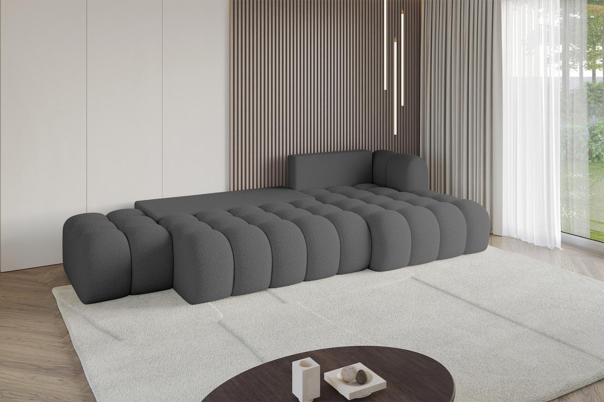 ECKSOFA mit Schlaffunktion Ottomane RECHTS OLEA-L2 321x164x75 Grau Bouclé - Schwarz/Grau, Holzwerkstoff/Kunststoff (164/321cm) - ALTDECOR