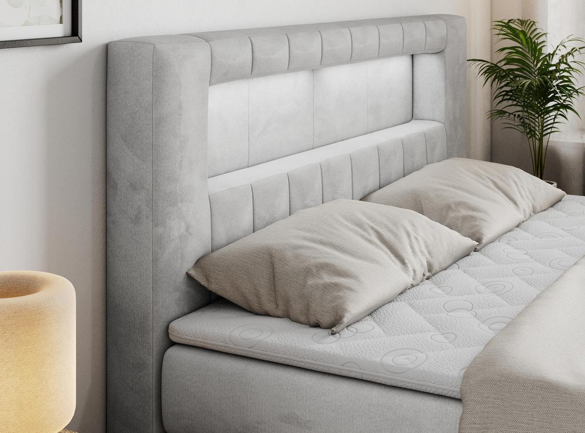 BOXSPRINGBETT GOLD-5 KING LED 200/200 Hellgrau Velvet - H4 - Hellgrau, Holz/Textil (200/200cm) - MKS