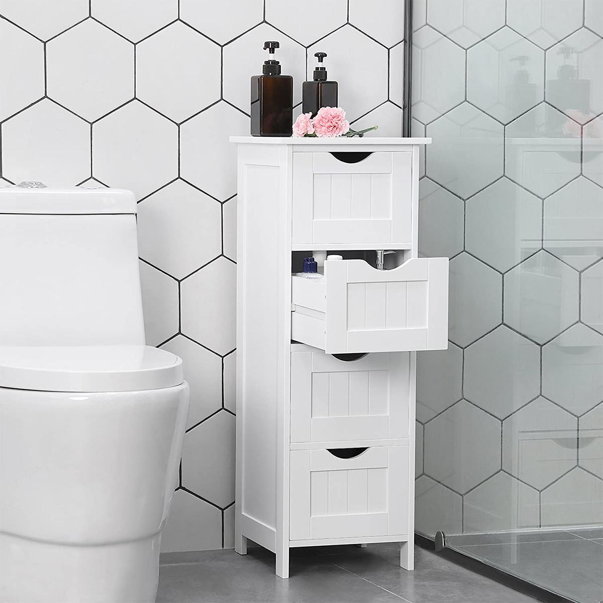 BADEZIMMERSCHRANK Weiß mit 4 Schubladen - L30 cm - Weiß, Holzwerkstoff (30/82/11.5cm) - Calicosy