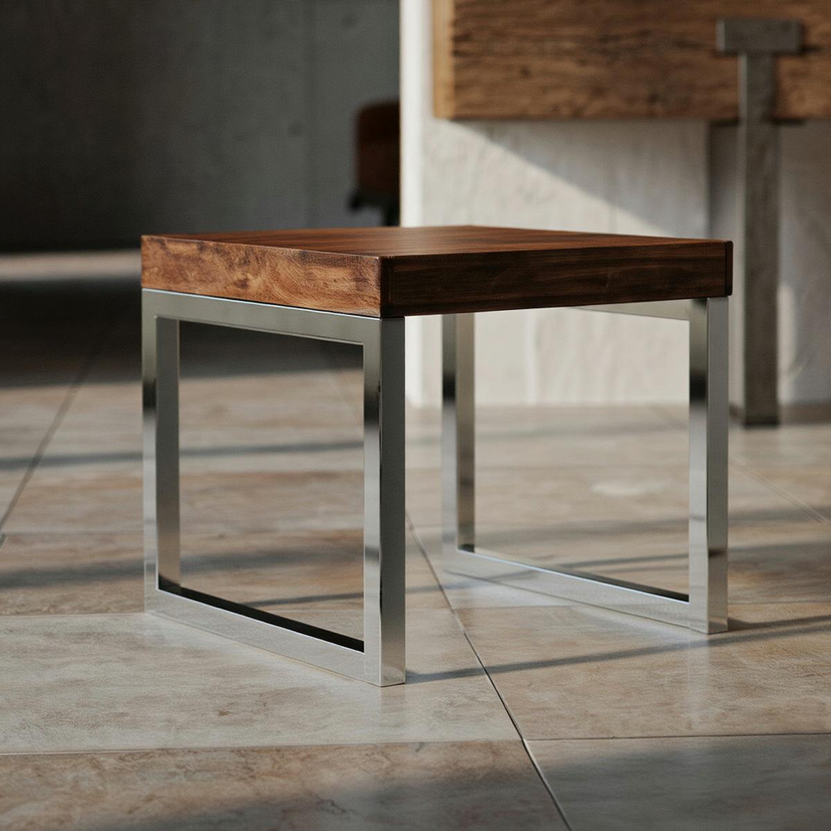 BEISTELLTISCH Massivholz Metallgestell Landhausstil GUNA, Dunkelbraun 60x60x40 cm - Silberfarben/Braun, Holz/Metall (60/60/40cm) - KADIMA DESIGN