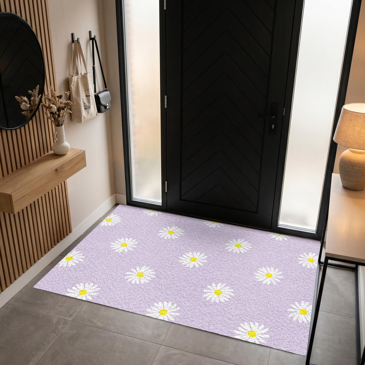 FUSSMATTE Gänseblümchen - Pastell - Weiß - Lila - Blumen Sauberlaufmatte 180x120 cm - Flieder, Kunststoff (180/0.4cm) - MuchoWow