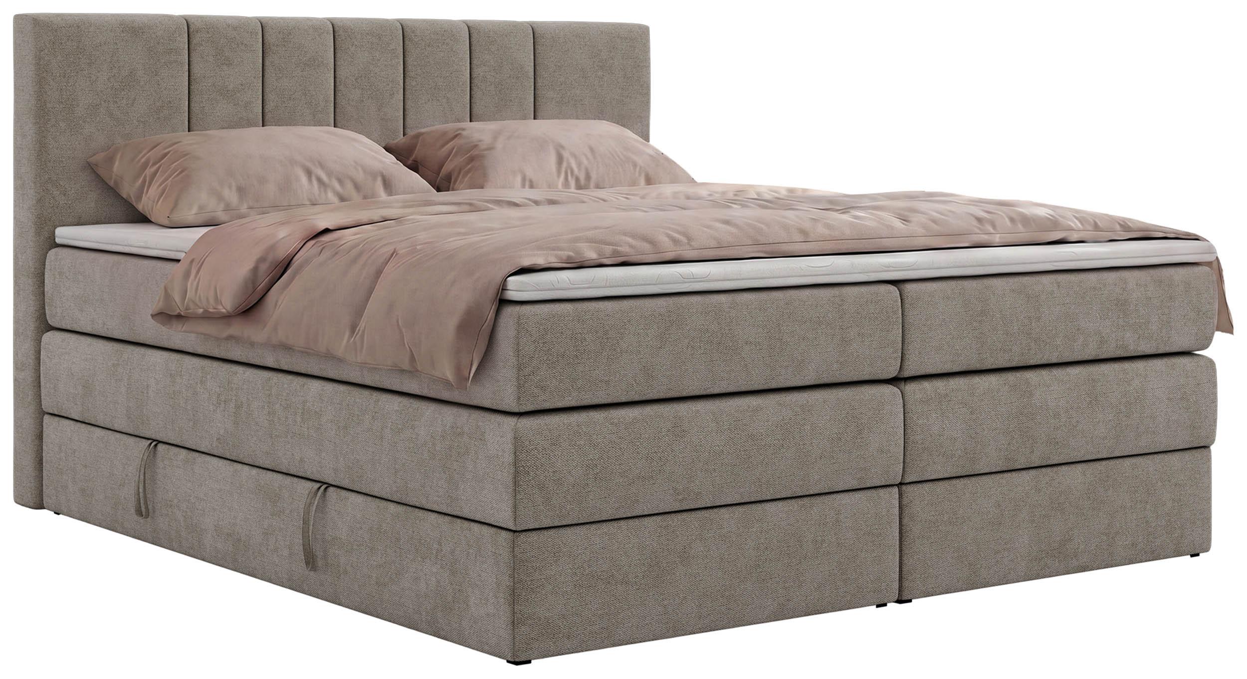 BOXSPRINGBETT INERO KING 140/200 - Greige Stukture - Topper T25 - H4 - Greige/Schwarz, Kunststoff/Textil (140/200cm) - MKS
