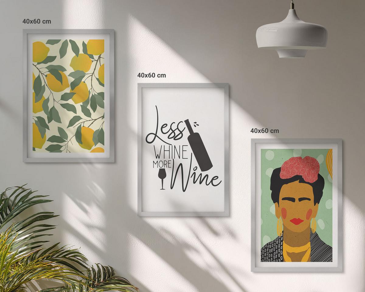 BILDER SET 3er Set - 40x60 cm Silberner Rahmen - Zitronenweinporträt von Frida - Silberfarben, Kunststoff (40/60cm) - TULUP