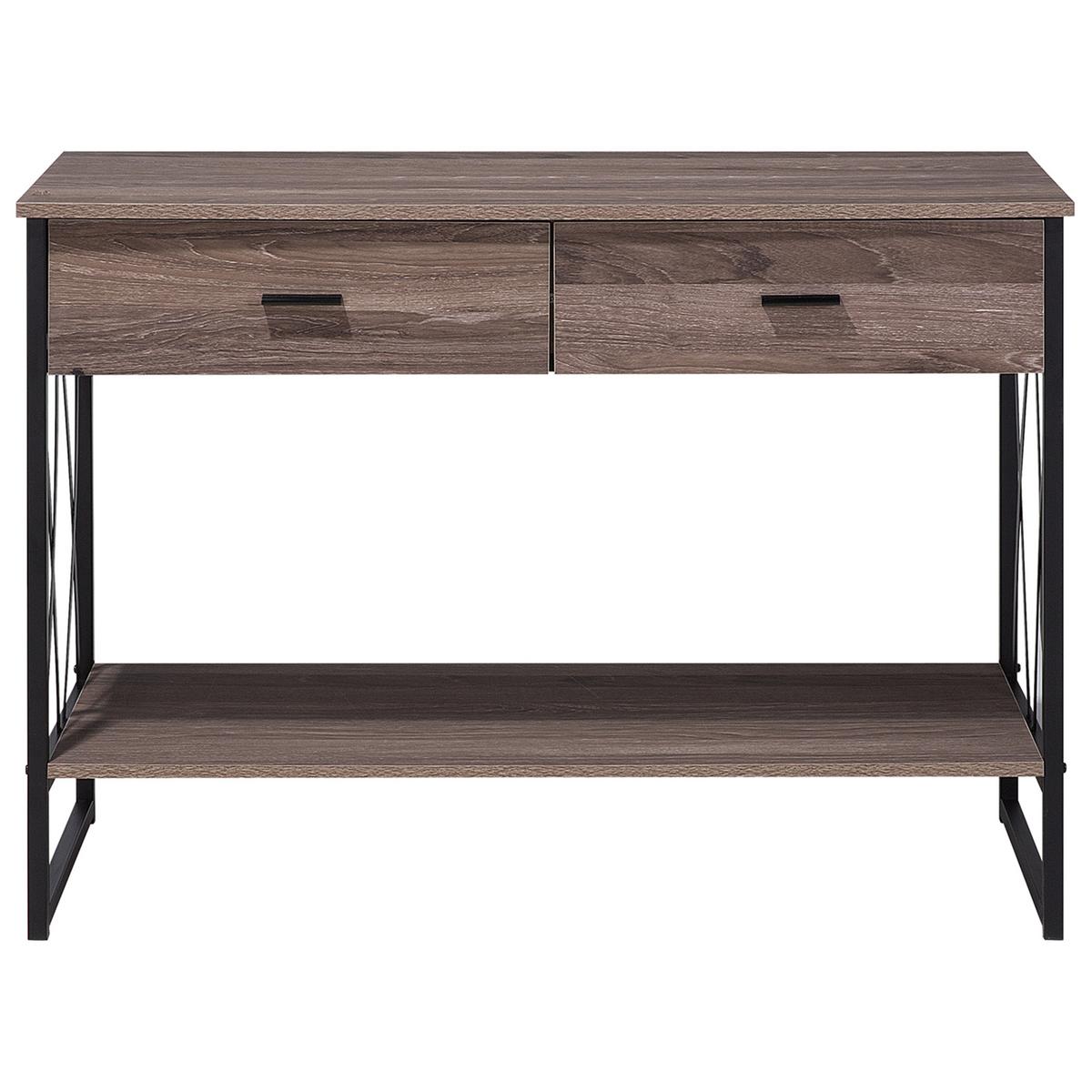KONSOLENTISCH Holzoptik taupe 2 Schubladen Ayden - Taupe/Schwarz, Holzwerkstoff (45/106/76cm) - Beliani
