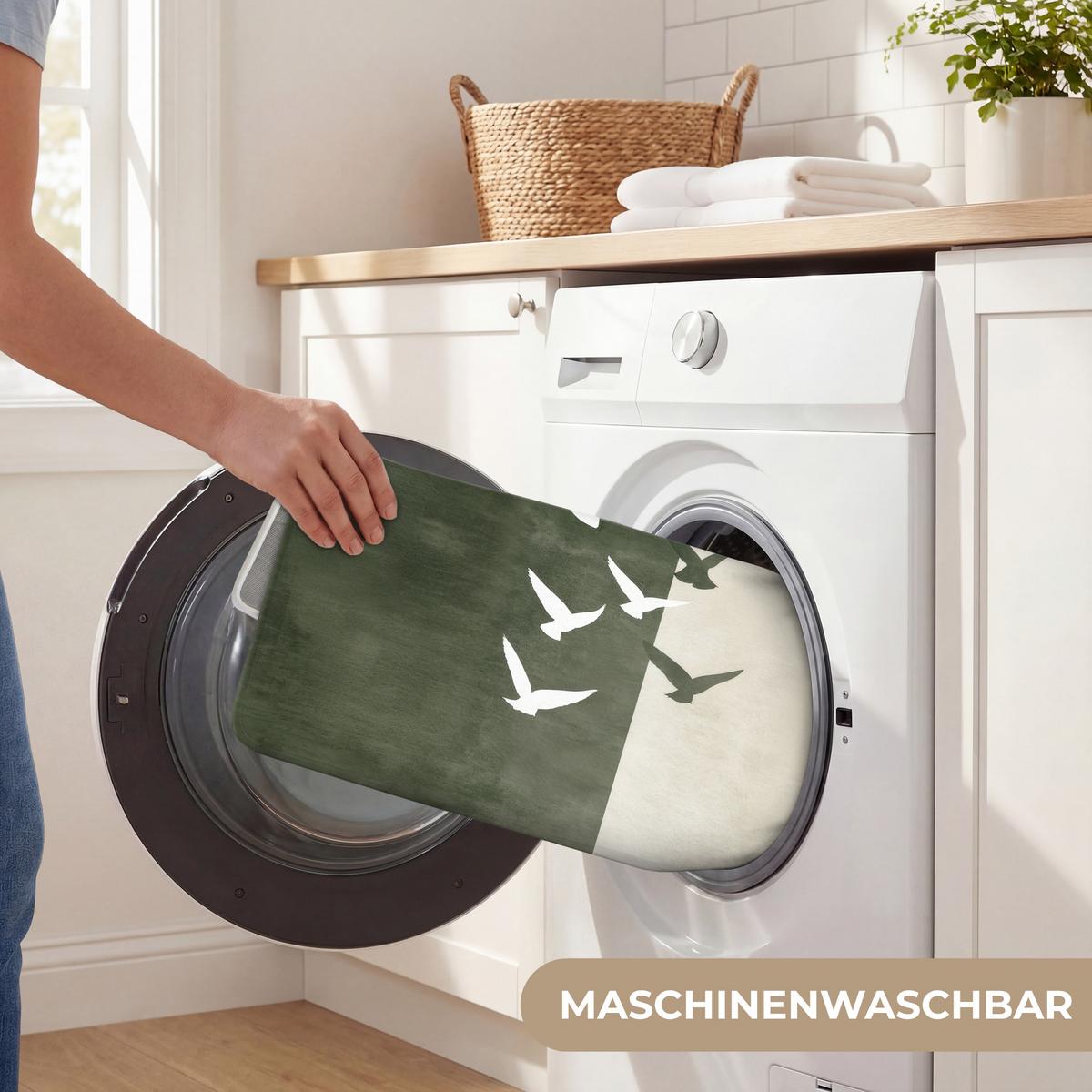 BADEMATTE Japandi - Vogel - Grün 60x40 cm - Olivgrün, Textil (60/40cm) - OnlyWow