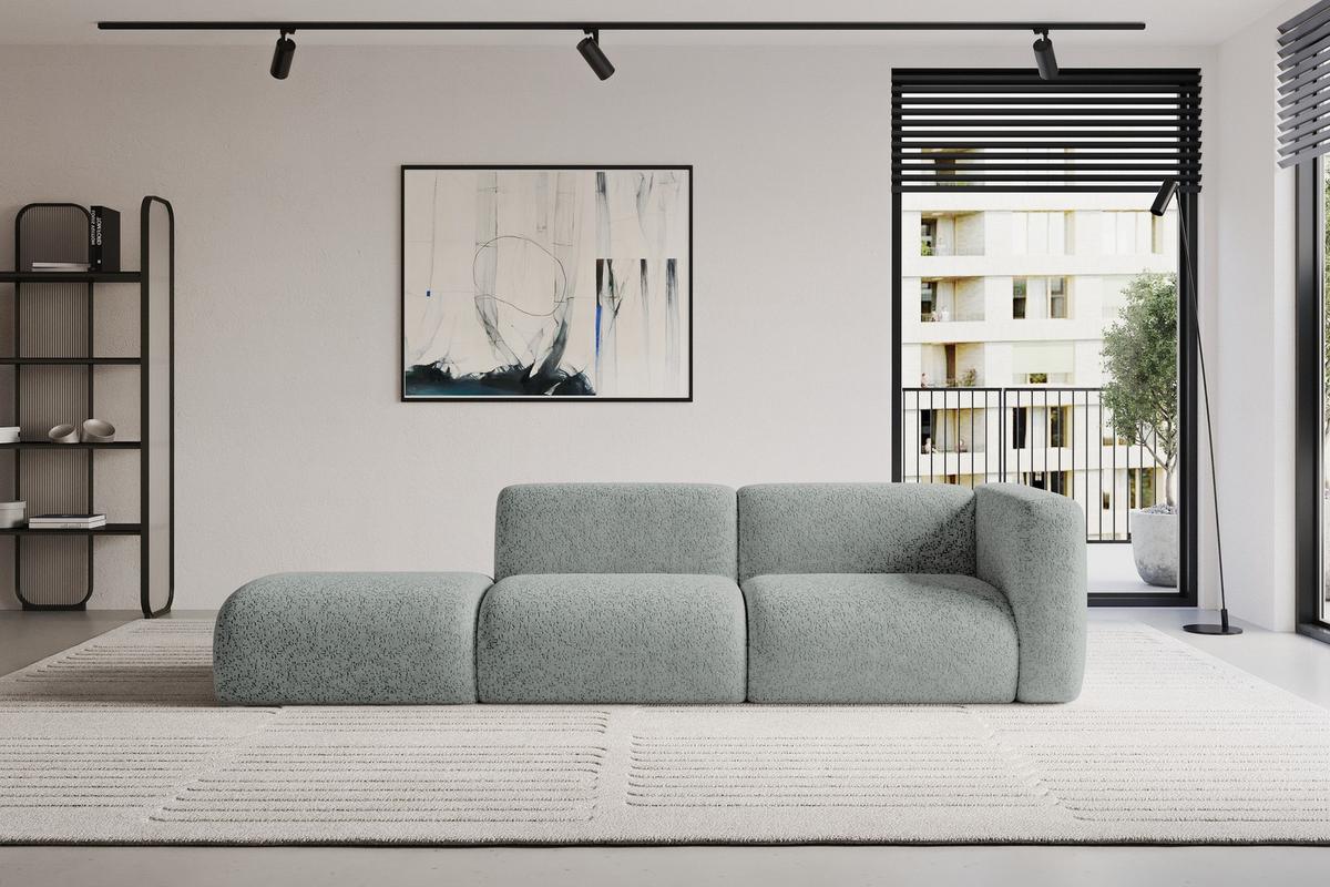 SOFA Ottomane Rechts MIRA-S3 296x89x70 Grün Velours - Schwarz/Hellgrün, Holzwerkstoff/Kunststoff (296/70/89cm) - ALTDECOR
