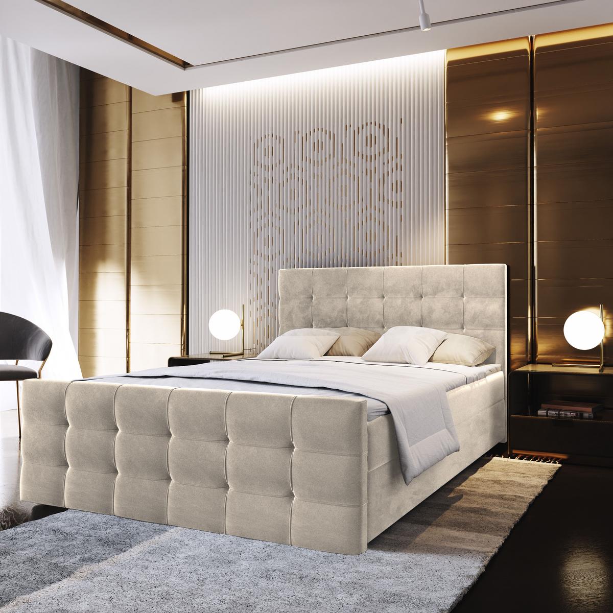 BOXBETT AMON 180x200 cm mit Matratze und Topper - Beige - Beige, Holz (180/200cm) - MASSENO
