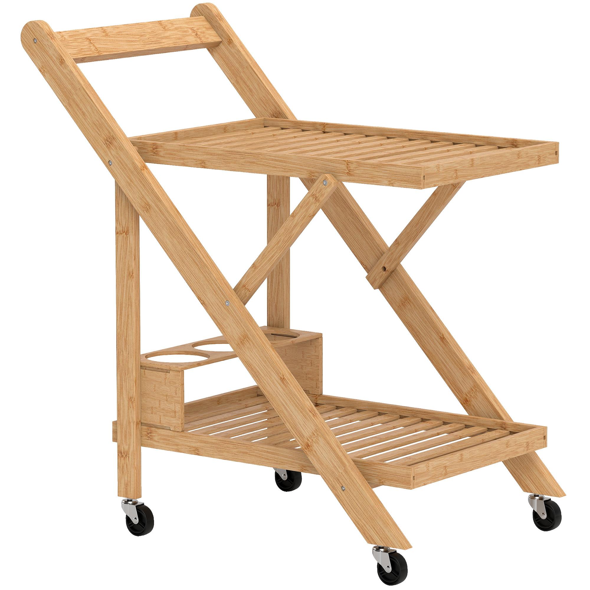 KÜCHENWAGEN mit Weinregal, 66 x 40 x 70 cm, Natur - Naturfarben, Naturmaterialien (40/70/66cm) - HOMCOM