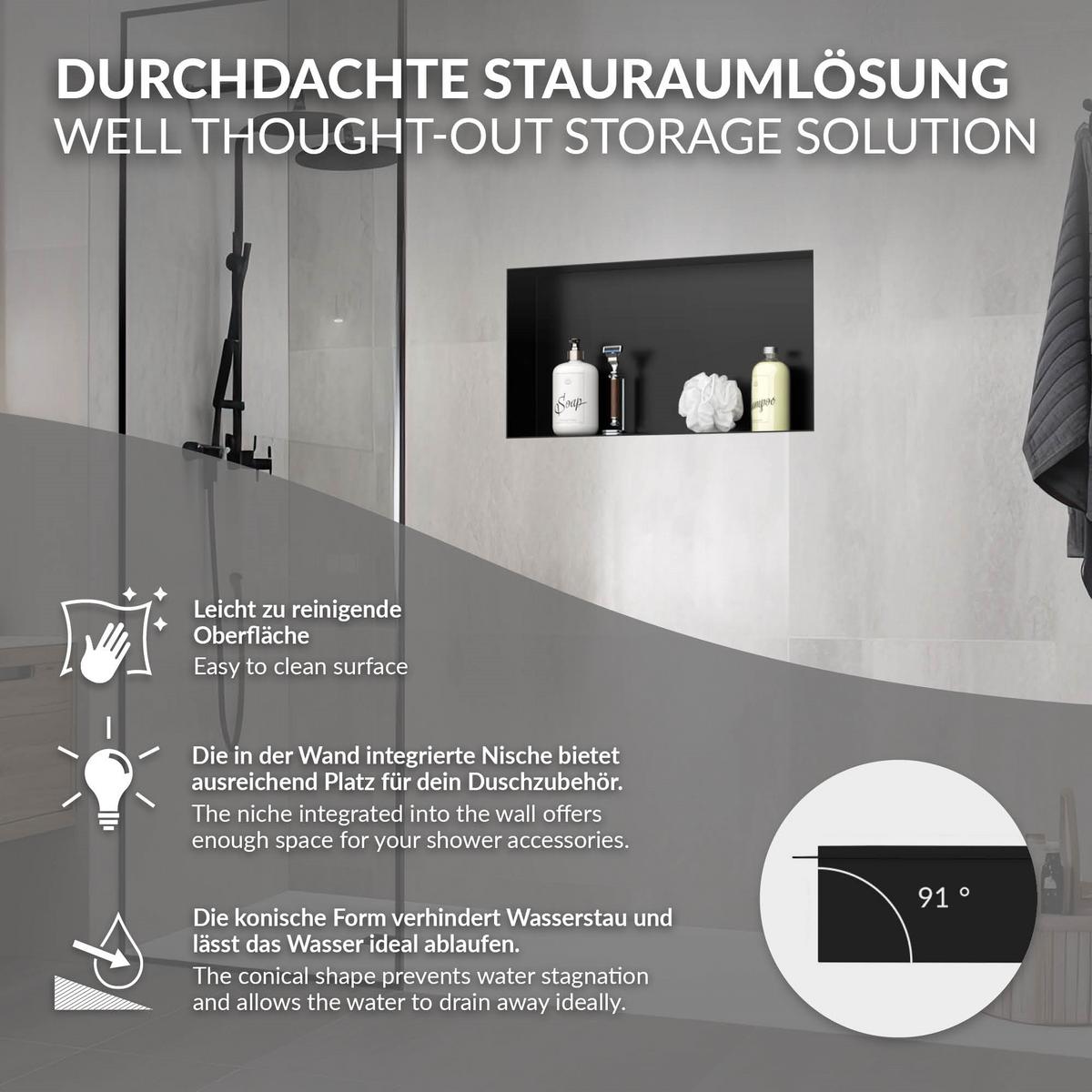 DUSCHNISCHE Schwarz 60/30 cm - Schwarz, Metall (60/30/10cm) - LuxeBath